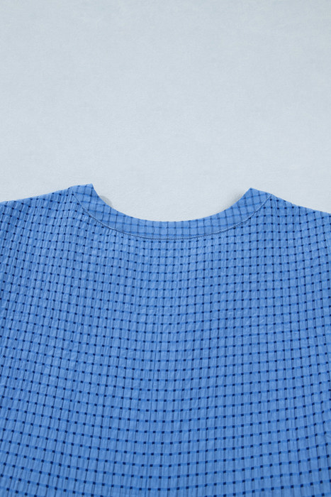 <.>- Sky Gingham Tie-Sleeve Midi Dress