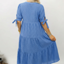  <.>- Sky Gingham Tie-Sleeve Midi Dress