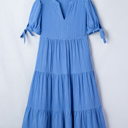  <.>- Sky Gingham Tie-Sleeve Midi Dress