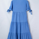  <.>- Sky Gingham Tie-Sleeve Midi Dress