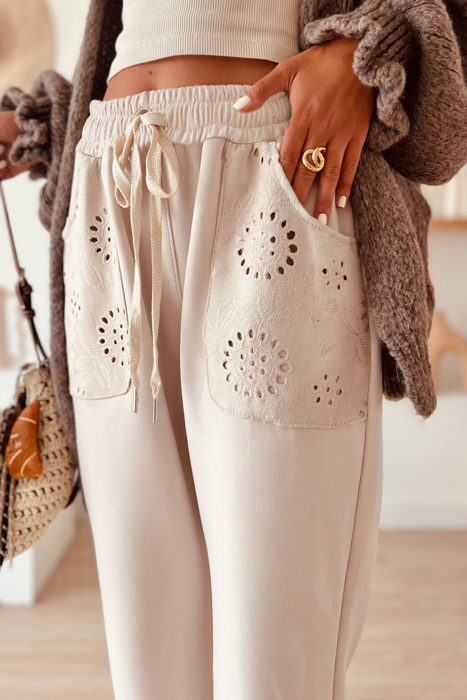 Love Kuza - Ivory Bloom Eyelet Joggers