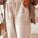  Love Kuza - Ivory Bloom Eyelet Joggers