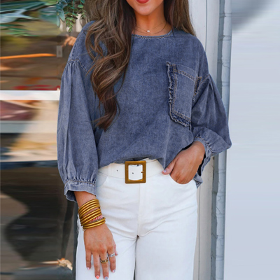 Love Kuza - Indigo Dream Ruffled Denim Top