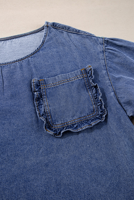 Love Kuza - Indigo Dream Ruffled Denim Top