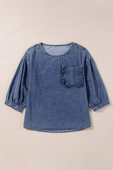 Love Kuza - Indigo Dream Ruffled Denim Top