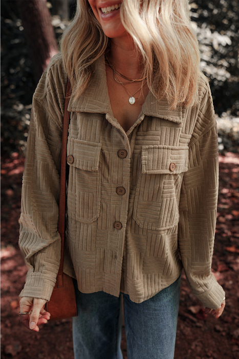 Love Kuza - Mocha Maze Textured Button Shacket