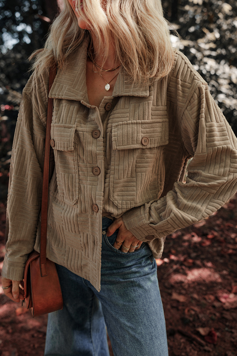 Love Kuza - Mocha Maze Textured Button Shacket