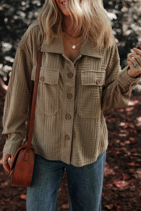 Love Kuza - Mocha Maze Textured Button Shacket