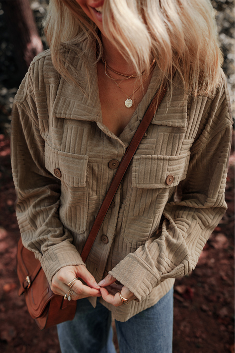 Love Kuza - Mocha Maze Textured Button Shacket
