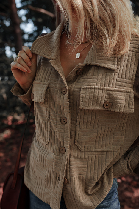 Love Kuza - Mocha Maze Textured Button Shacket