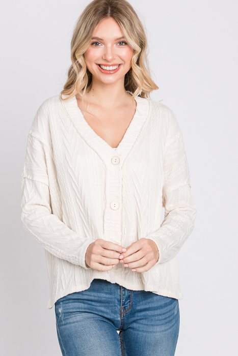 Love Kuza Belong - Snowfall Bliss Cable Knit Cardigan - Size Small
