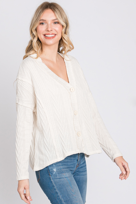 Love Kuza Belong - Snowfall Bliss Cable Knit Cardigan - Size Small