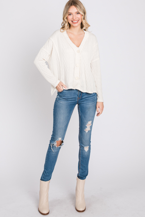 Love Kuza Belong - Snowfall Bliss Cable Knit Cardigan - Size Small