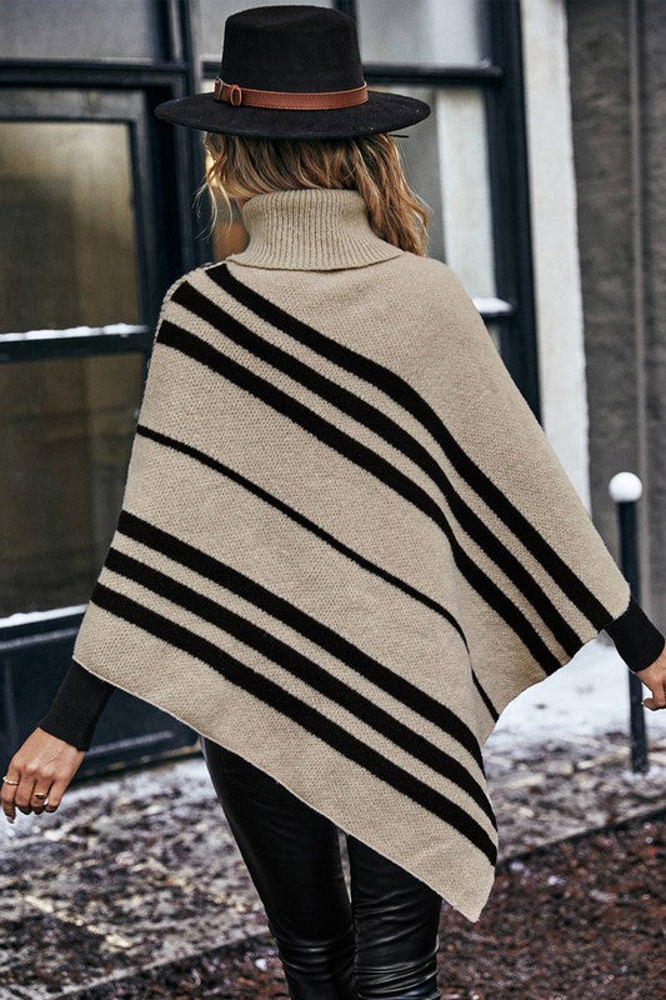 Love Kuza Asymmetrical Stripes Cozy Poncho