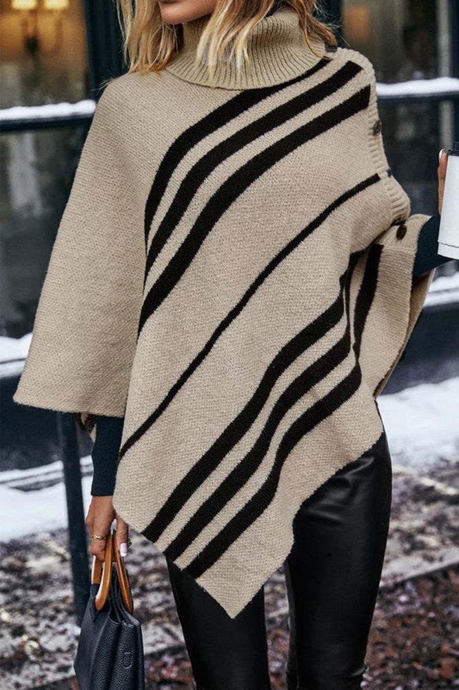 Love Kuza Asymmetrical Stripes Cozy Poncho