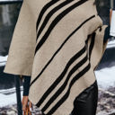 Khaki Medium Love Kuza Asymmetrical Stripes Cozy Poncho