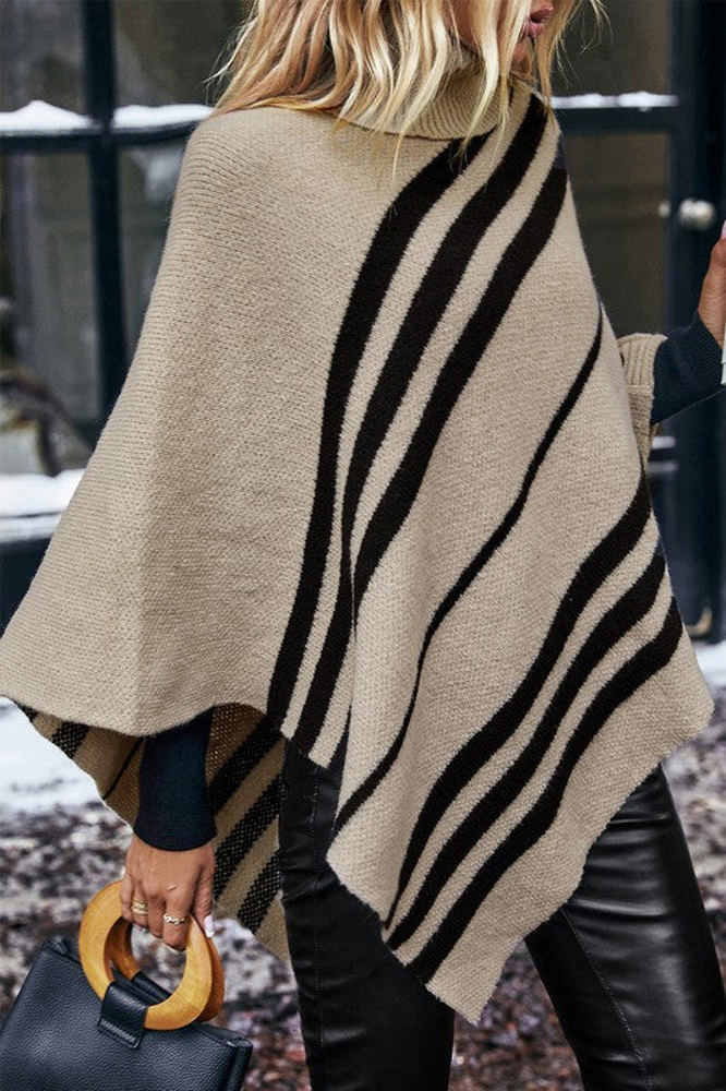 Love Kuza Asymmetrical Stripes Cozy Poncho