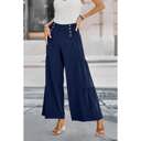 Navy Large Love Kuza Buttoned Bliss Wide Leg Palazzos