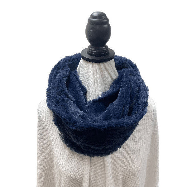 Love Kuza Navy Blue Plush Faux Fur Infinity Scarf