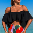 Black White Medium Love Kuza Ruffle Tide Bikini Set