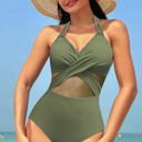Olive Medium Love Kuza Tidal Mesh One-Piece