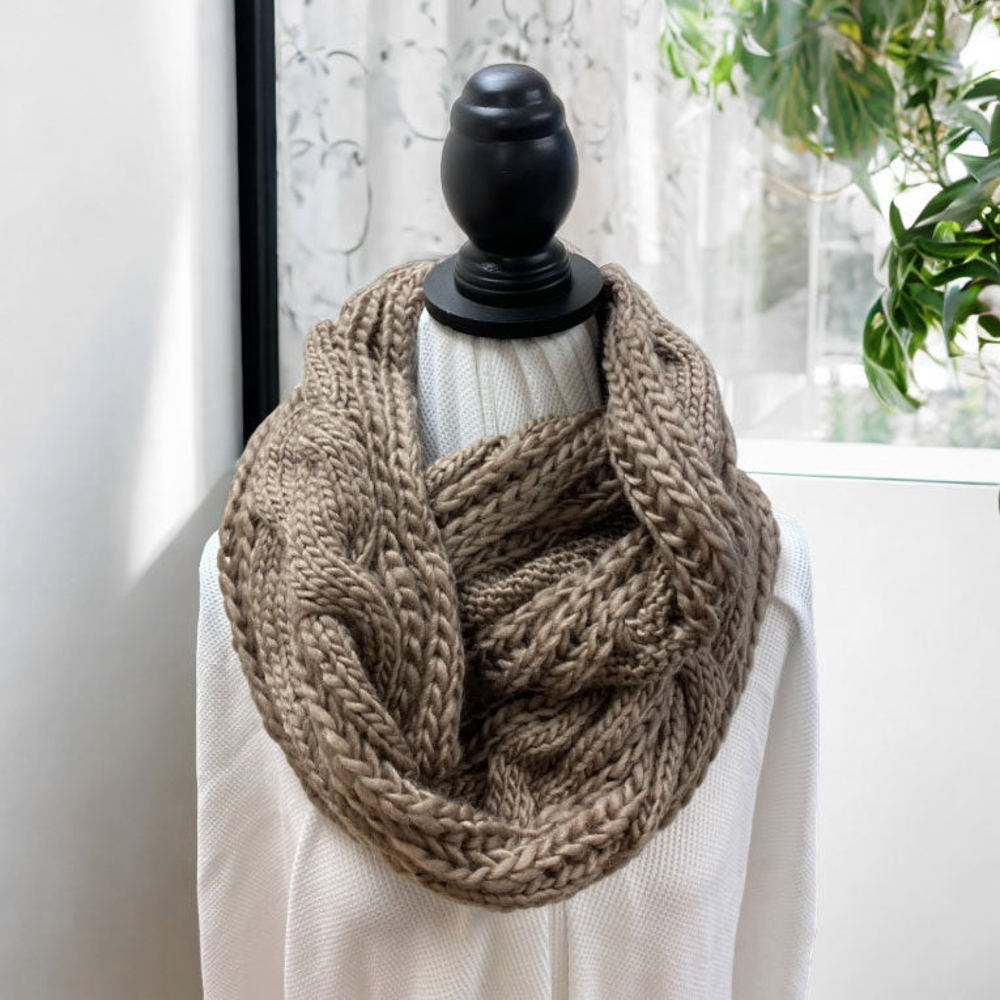 Love Kuza Mocha Double Chunky Cable Knit Infinity Scarf