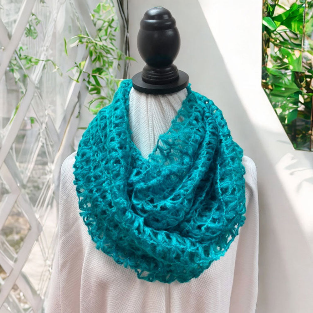 Love Kuza Teal Netting Crochet Infinity Scarf