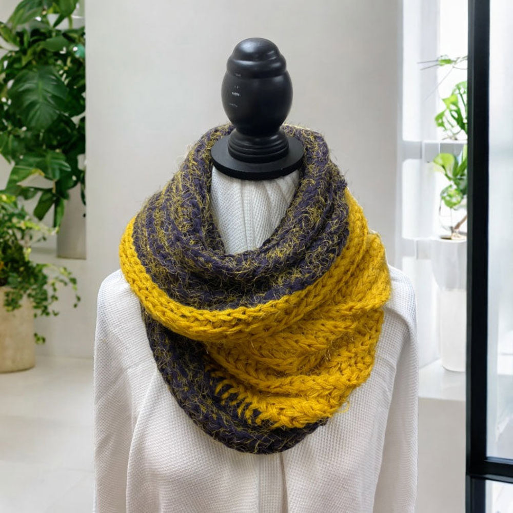 Love Kuza Purple Gold Chunky Knit Infinity Scarf