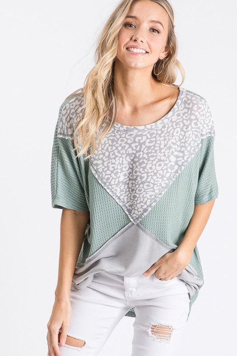 SALE!  Last Piece - Size L - The Crossed Leopard Blocks Tee