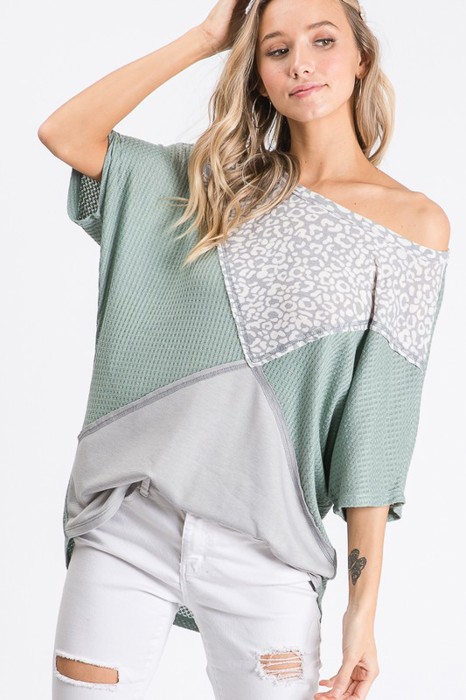 SALE!  Last Piece - Size L - The Crossed Leopard Blocks Tee