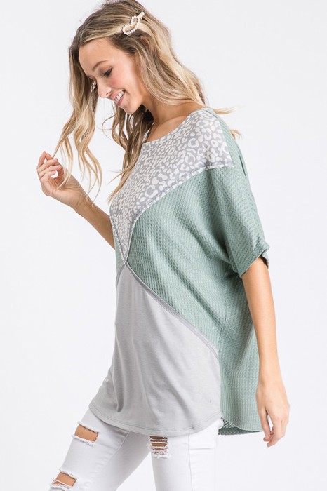 SALE!  Last Piece - Size L - The Crossed Leopard Blocks Tee