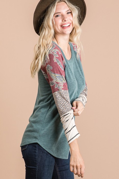 SALE!  Last Piece - Size S - Paisley Colorblock Top