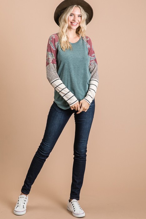 SALE!  Last Piece - Size S - Paisley Colorblock Top