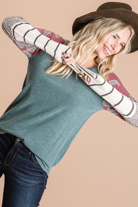 SALE!  Last Piece - Size S - Paisley Colorblock Top