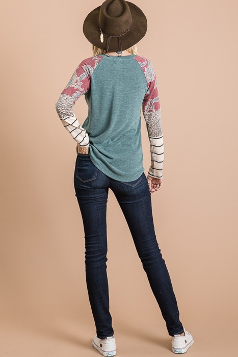 SALE!  Last Piece - Size S - Paisley Colorblock Top