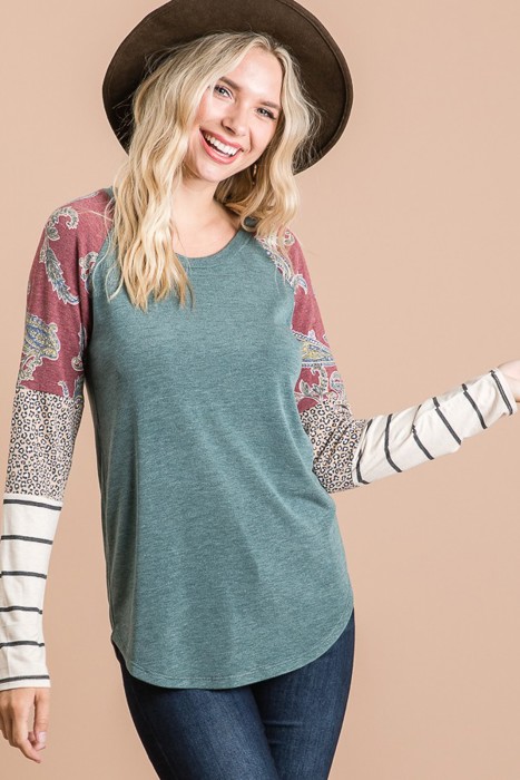 SALE!  Last Piece - Size S - Paisley Colorblock Top