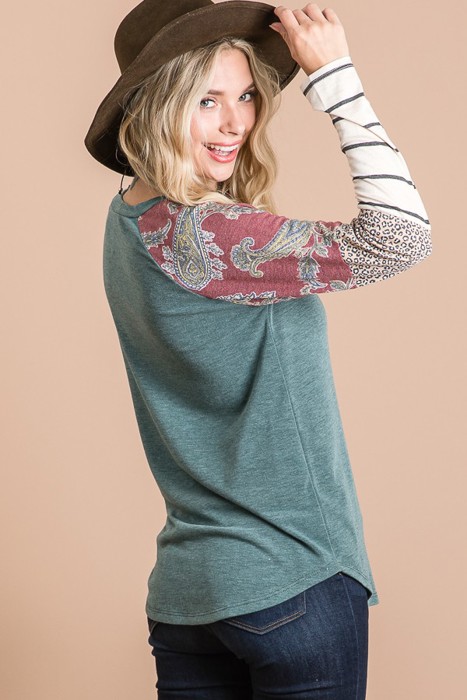 SALE!  Last Piece - Size S - Paisley Colorblock Top
