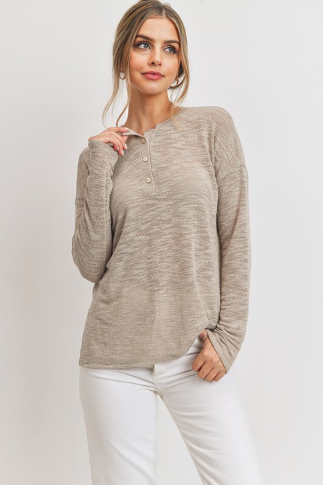 Love Kuza Belong - Sandstone Ease Henley Top