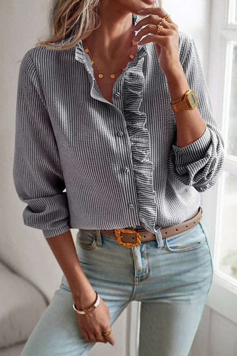 Love Kuza Ruffled Trim Collar Shirt