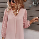 Pink Small Love Kuza Dotted Sleeves V-Neck Blouse