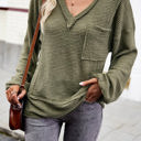 Olive Small Love Kuza Popcorn Texture V-Neck Top