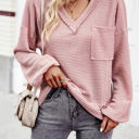 Pink Small Love Kuza Popcorn Texture V-Neck Top