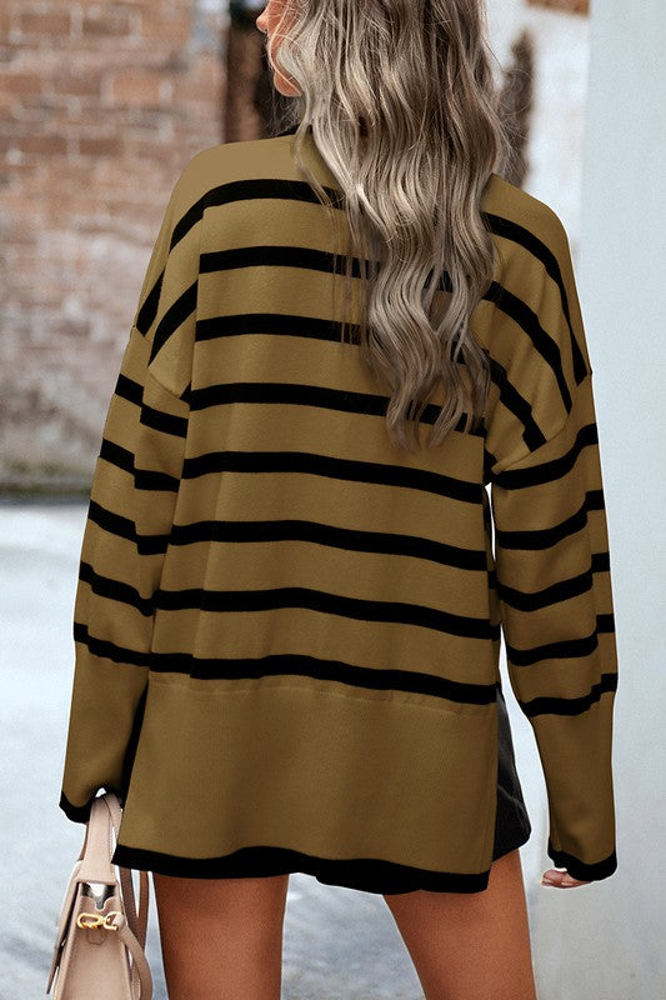 Love Kuza High Neck Striped Cozy Sweater