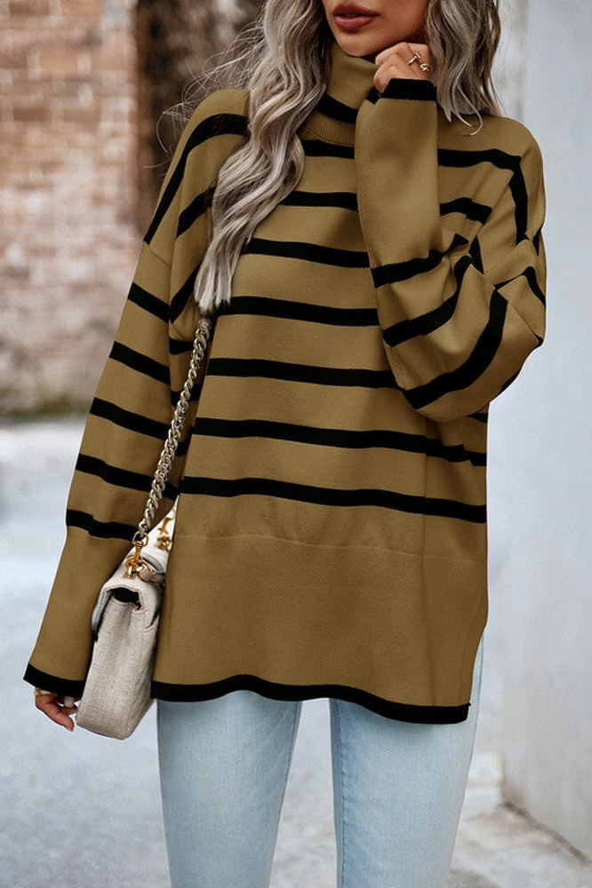 Love Kuza High Neck Striped Cozy Sweater