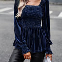 Navy Small Love Kuza Velvet Peplum Top