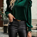 Green XL Love Kuza Velvet Tie Back Blouse