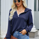 Navy Medium Love Kuza Cotton Mix Vneck Hoodie Top