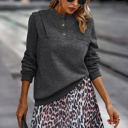 Charcoal Small Love Kuza Pleated Button Sweatshirt