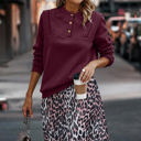 Wine Small Love Kuza Pleated Button Sweatshirt