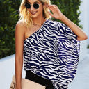 Blue White Medium Love Kuza Savanna Style One-Shoulder Top